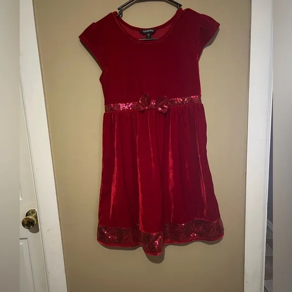 George Red Velvet Dress with Sequin Accents - Picture 6 of 11
